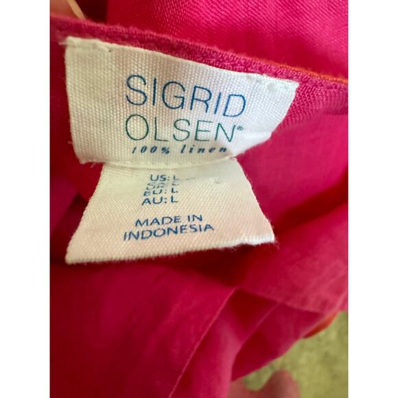 Sigrid Olsen Womens Dress Sz L Pink Orange Linen Shift Simple Summer Sundress - Picture 8 of 8